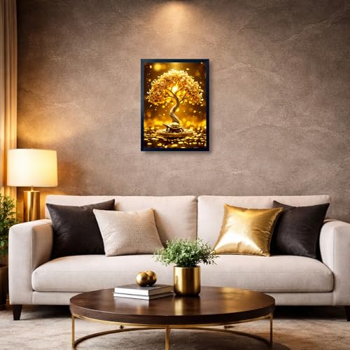 Image of ARTFUL TOY BOX - Golden Money Tree with Feng Shui Turtle Photo Frame Wall Art for Home Decor | Wealth Growth, Stability & Prosperity Vastu & Feng Shui Wall Decor | HD Glossy Print | Premium Fiber Black Frame - 12x18 Inch (30x45 cm) (Design 3)