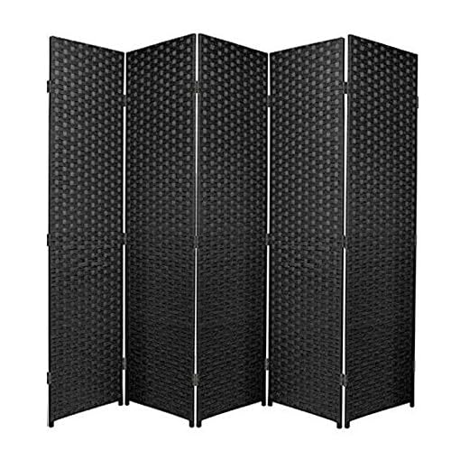 Biombo de rafia ideal para separar ambientes o habitaciones en color negro, haya, 5 Panel
