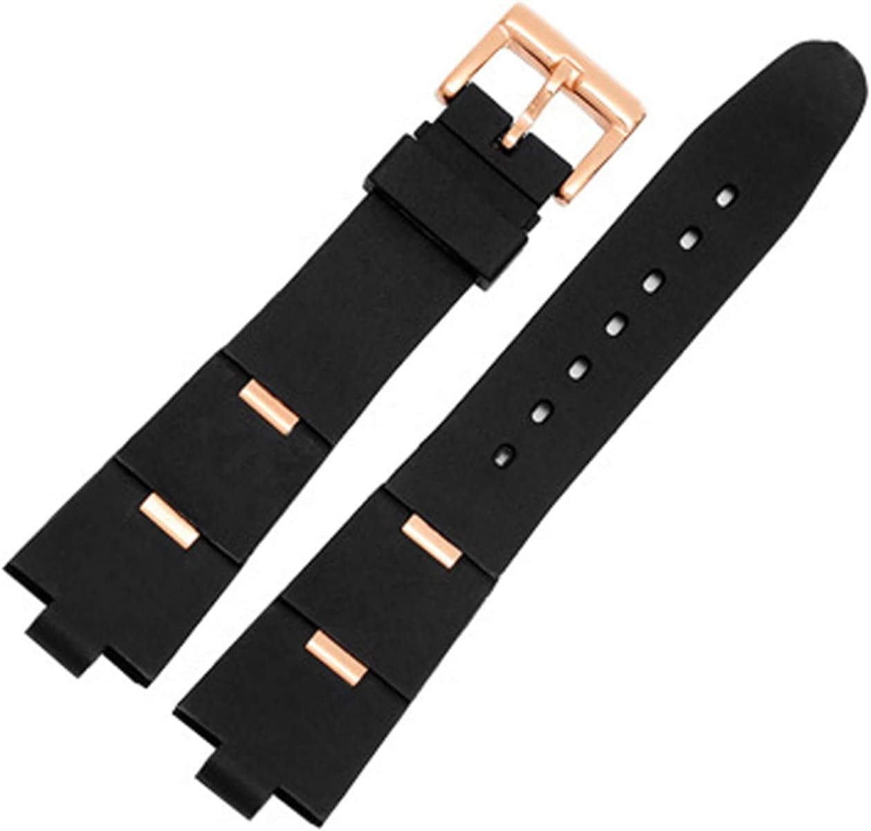 Meng Meng シリコン ウォッチ バルセット ウォッチ アクセサリー バンド フィット ブルガリ DP42C14SVDGMT。凸型 8mm ラバーストラップ 男女兼用 (バンドカラー: ブラック – ローズゴールド、バンド幅: 22mm)、ムーンストーン パール、なし