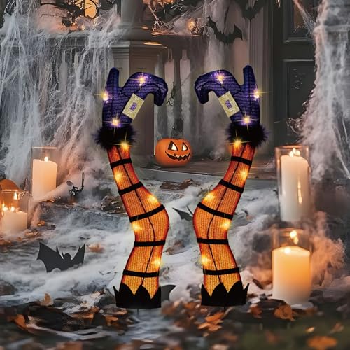 SANHSEHOME 30" Halloween Lighted Witch Legs with Stakes | Light Up Witch Feet with Timer & 8 Lighting Modes, Battery Operated Witch Decor for Outdoor Yard Garden Lawns Pathway Decor - image 8