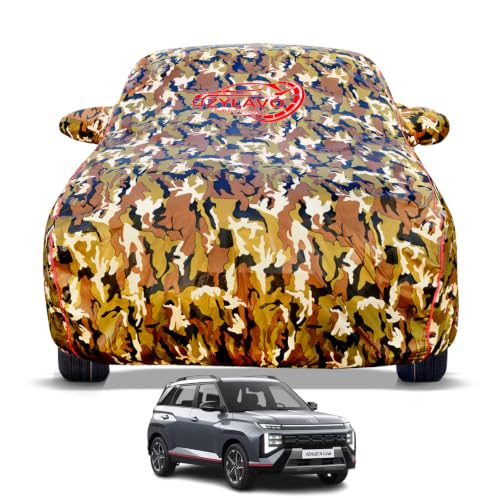 Image of Hyundai Venue N Line Model 100% Waterproof Car Cover for All Weather Protection Mirror & Inner Cotton Triple Stitched Cover, Adjustable Belt Bottom Elastic to Secure Fit (Jungle Print)