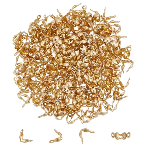 UNICRAFTALE 300Pcs 18K Gold Plated Stainless Steel Bead Tips Endcaps Calotte Ends Knot Covers Clamshell Knot Cover Endcaps Fold Over Bead Covers for DIY Bracelet Jewelry Making