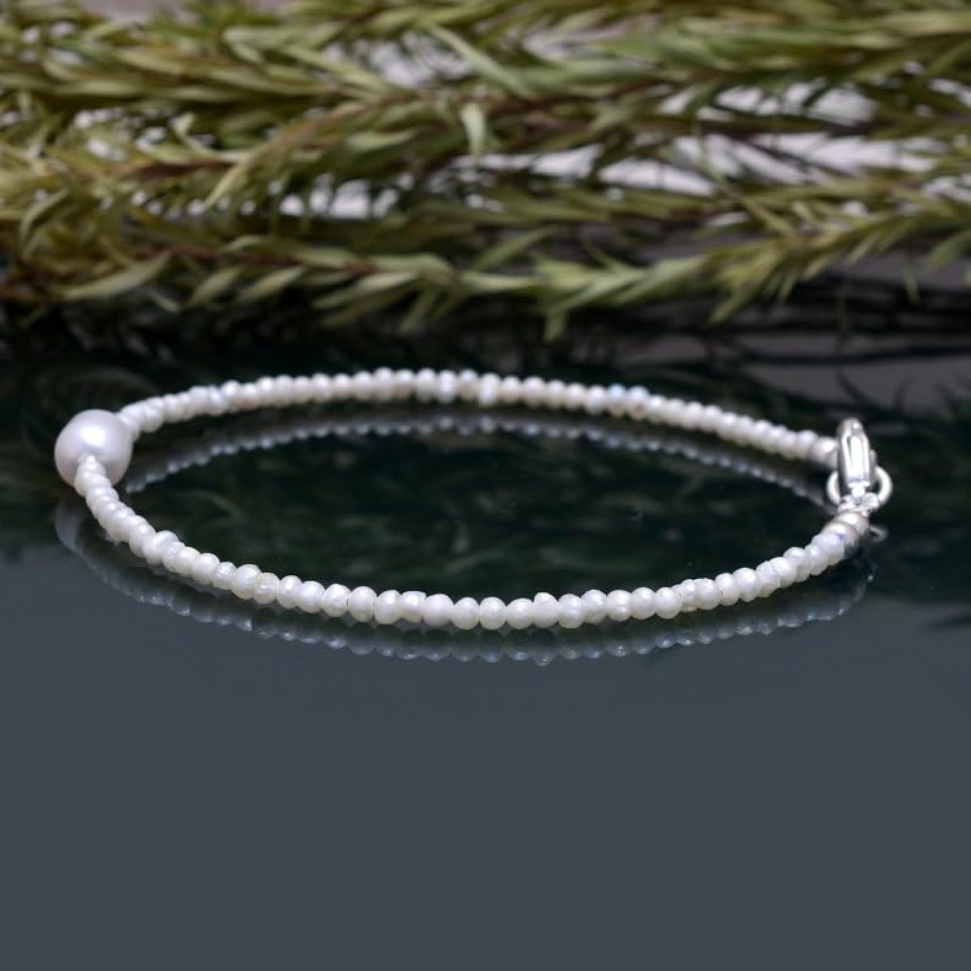 Fresh Water Pearl Rondelle Beaded Bracelet with Silver Lock, Adjustable