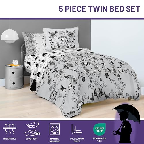 Image of Wednesday Addams Twin Comforter Set 5 Piece Floral Bedding for Girls, Gray