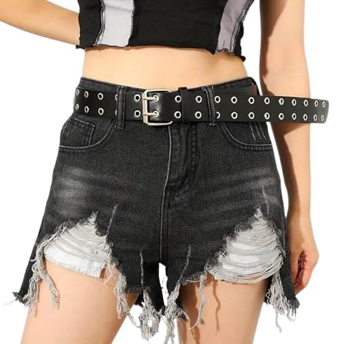 Double Grommet Belt, PU Leather Punk Belt 2 Hole Grommet Jeans Belt for Women 04 Size 36-image-40