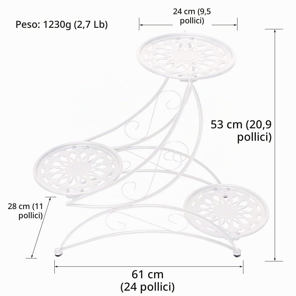 Mensola per fiori in metallo, porta piante forgiato, scaffale per piante da esterno, interno a 3 livelli, per balcone, terrazza giardino, supporto per piante da interno, porta vaso di fiori