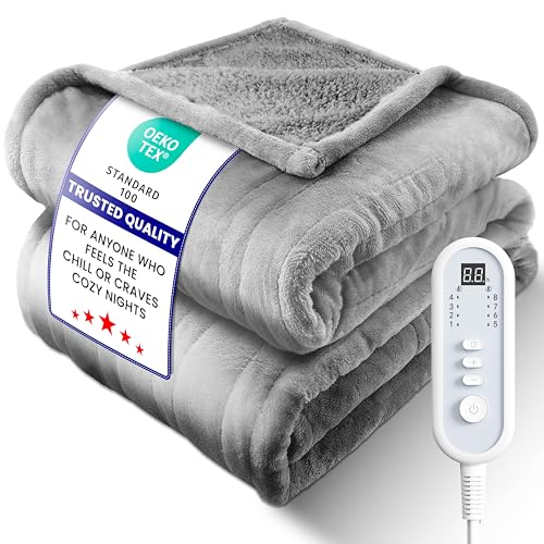 Electric Heated Blanket Twin, Ultra‑Cozy Premium Flannel & Sherpa, Even Heat Distribution & Stable Temp, 1–10H Auto‑Off, 8 Temps (86–125.6°F), Overheat Protection, Ideal Gifts for Grandma