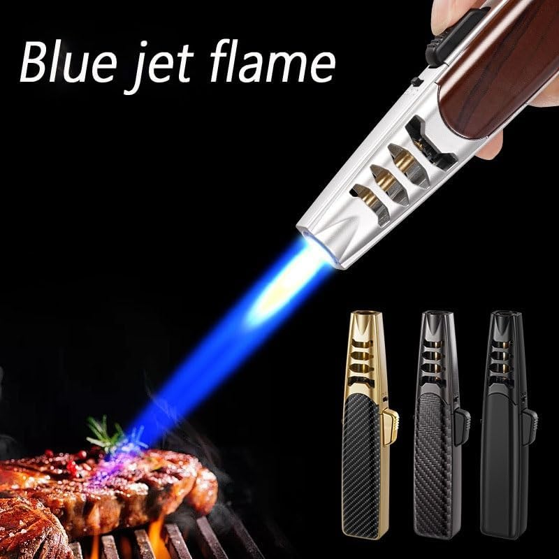 Fire Blaze Lighter，Bright Blaze Torch Lighter, Fireblaze Electric Lighter, Adjustable Flame Torch Lighter with Safety Lock, Refillable Butane Gas Lighter，kitchen Torch Lighter for Creme Brulee(Black)