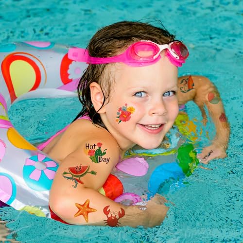 JCFIRE Summer Pool Beach Party Favors Kids Tattoos, 102 Styles Larger Tropical Hawaiian Luau Themed Temporary Tattoos for Kids Teens Adult, Waterproof Summer Stickers Party Decorations Supplies