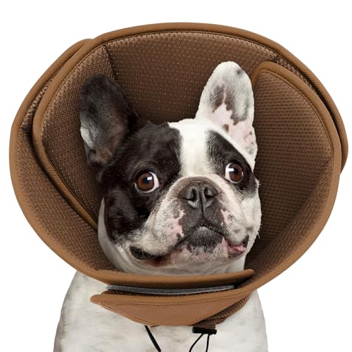 Image of Soft Dog Cone Collar, Comfortable Cones for Small Dogs /Cat | Cone for Dogs to Stop Licking, Comfy Elizabethan Collars, Neuter Recovery Ecollars of Shame Alternative, Coffee,M