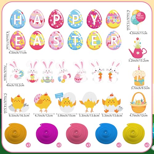 Image of Hooqict Happy Easter Banner Decorations with 15Pcs Bunny Egg Chick Hanging Swirl Ceiling Streamers for Spring Easter Day Birthday Party Decorations Home School Classroom Sunday Celebration