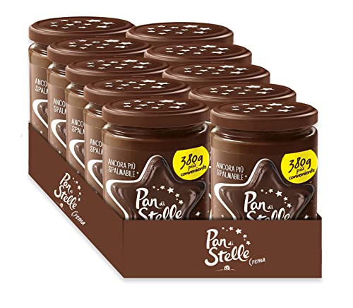 10X Pan di Stelle Maxi Pack - Crema Spalmabile di Cacao e Nocciole con Granella di Biscotto 380 g - Nuovo Formato e Restyling