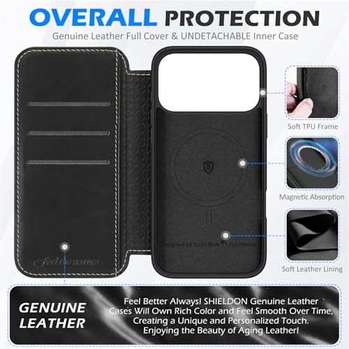 Coque mince iPhone 17 Pro Max cuir véritable étui portefeuille noir - 3