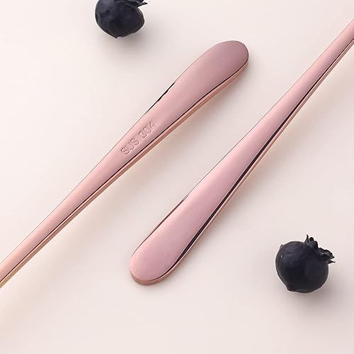 Vista 5 de Buyer Star Juego de cucharas y tenedores de acero inoxidable 18/10, cambio gradual, cuchara y tenedor de mango largo, color degradado, juego