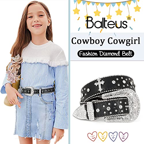 Kids Rhinestone Belt for Girls and Boys,Fashion Western Cowgirl Cowboy Bling Studded Design Leather Belt Diamond Belt4
