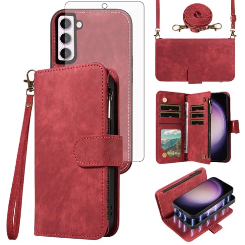 Coque magnétique détachable Samsung S23 avec bandoulière et rangement fermeture éclair