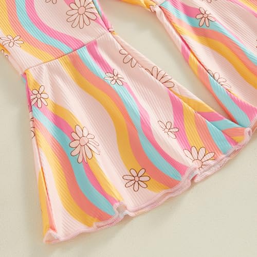 YOKJZJD Toddler Baby Girl Outfits Rainbow Daisy Bell Bottom Romper Jumpsuit Overalls Suspender Pants Leggings Summer Clothes4