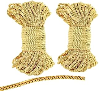 WUWYOUWL Soft Polyester Rope Cord, 2PCS 10 M/33 Feet 7 MM All Purpose Rope Craft Rope 100% Nylon Rope Natural Twisted Durable Long Ropes (Gold)