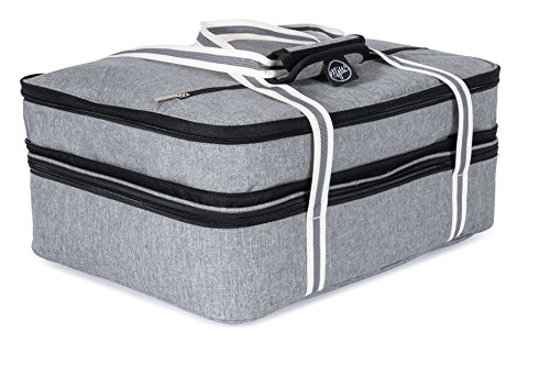 MJW Extra-large Double Layered Expandable Insulated Casserole Carrier and Lasagna Holder, Hot