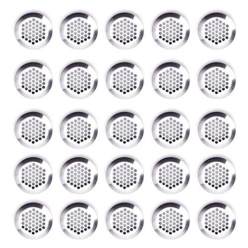 25 rejillas de ventilación de aire con agujero de ventilación perforado de malla de acero inoxidable para cocina, baño, armario, persiana