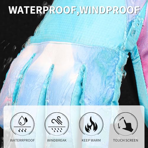 Image of Ski Gloves,Snow Gloves Waterproof Winter Warm Cold Weather Touchscreen Gloves for Parent& Child Kids Skiing,Snowboarding