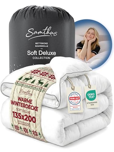 Samthus Premium Winterdecke 135x200cm - Oeko-Tex und Dermatest zertifizierte Bettdecke- kuschelige Schlafdecke Zudecke mit Aussenhülle aus 100% Baumwolle - warme Steppdecke - Winter Blanket Duvet