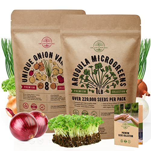 8 Onion & Arugula Microgreen Seeds Variety Packs Bundle Non-GMO Heirloom Seeds for Planting Indoor and Outdoor Over 221,000 Onion & Microgreen Seeds in One Value Bundle