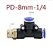 Industrial Brass Tee Connectors 4-12mm Hose x BSPT/M5 Thread 3-Way Pneumatic Couplers 5 PC(Pd-8-02)