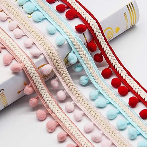 Cinta de pompones de 5 yardas, 0.5 in, bola de pompón, bordada, vintage, con flecos, manualidades, encaje, accesorios de costura, suministros de