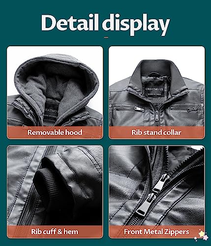 Image of Boy's Faux Leather Jacket Windproof Warm Winter Coat Kids Bomber Outerwear Waterproof PU Motorcycle Jacket