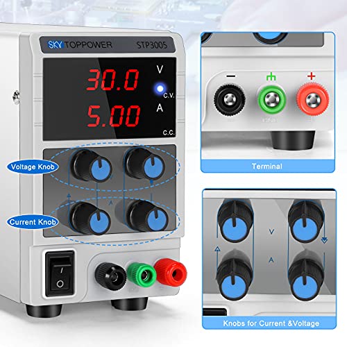 Dc Power Supply Variable 30V 5A 3-Digital Single-Output 110V Lab Regulated Power Supply With Alligator Leads, Us Power Cord For Diy Electronics Testing, Repairing& Researching #TOP2