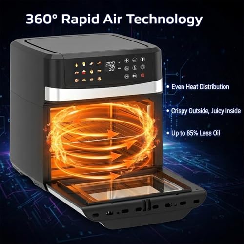 Image of INALSA Air Fryer Oven|12L,1700W|Stainless Steel Body|12-in-1 Functions,Fry,Bake,Grill,Dehydrate&Reheat|12 Preset|Rotisserie&Convection|Dishwasher Safe Accessories|2Yr Warranty,2025ModelCrisp Pro 12