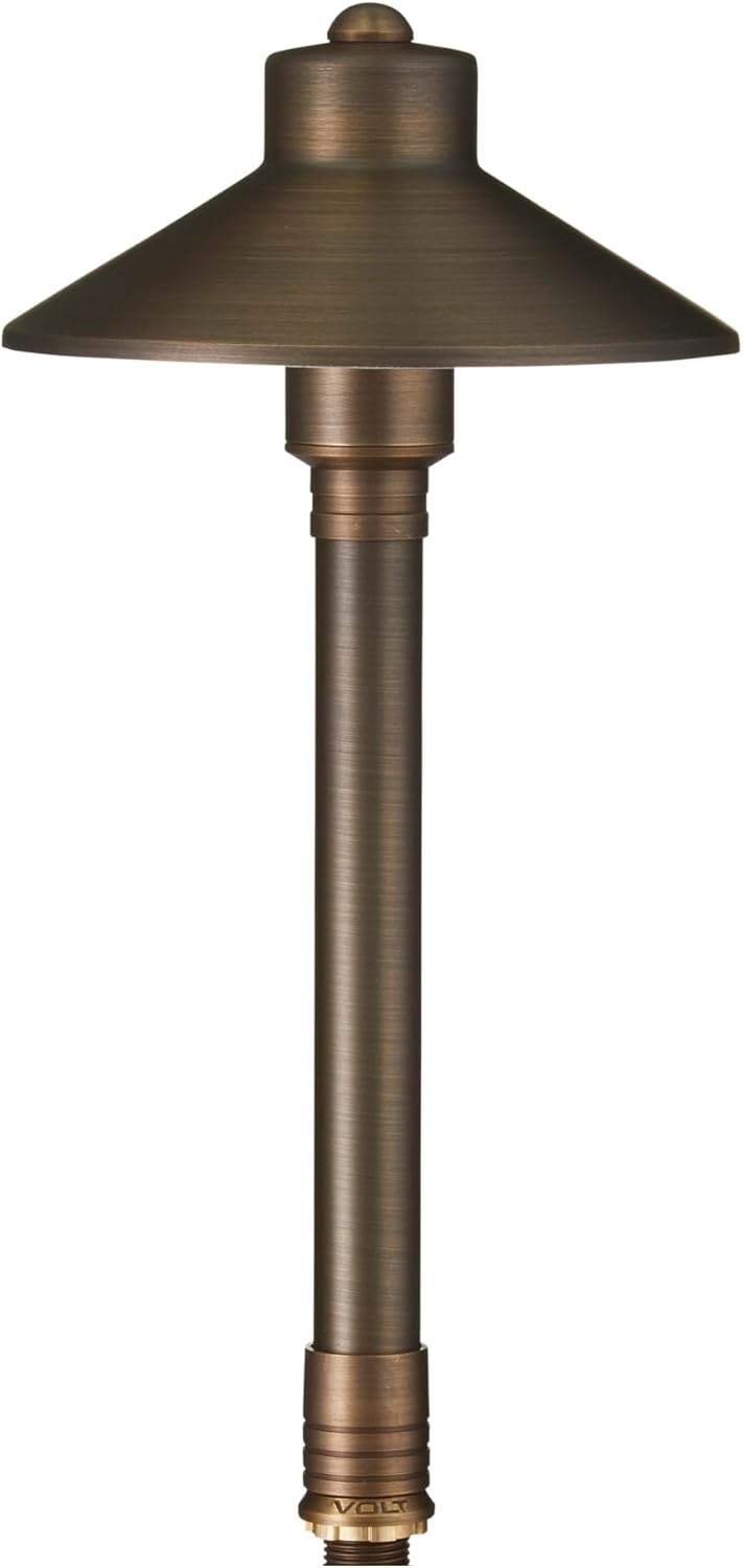 VOLT Mini luz de camino de latón de 12 V (pantalla de 7 pulgadas, 15 pulgadas de alto) para iluminación de paisaje de bajo voltaje en caminos al