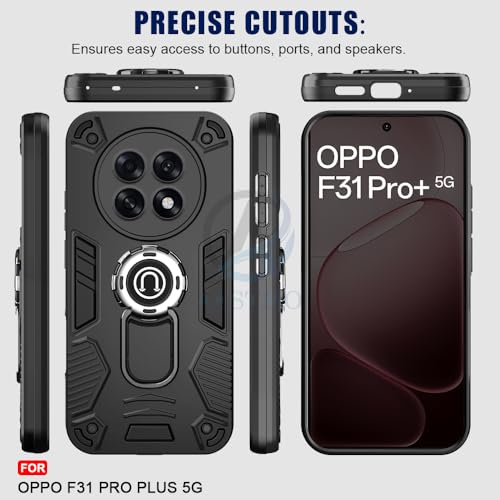 Image of AESTMO Oppo F31 Pro Plus 5G Back Case Cover | Tough Armor Bumper | Ring Holder & Kickstand in-Built | 360 Degree Protection Cover for Oppo F31 Pro Plus 5G (Black)