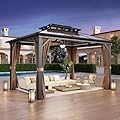 MELLCOM 10'x13' Hardtop Gazebo with Polycarbonate Double Roof, Aluminum Frame Outdoor Gazebo Permanent Pavilion with Curtains and Netting for Patio, Lawn & Garden