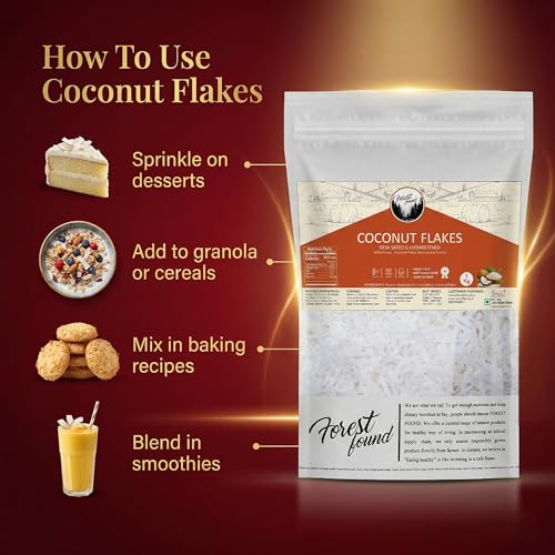 Image of Forest Found Unsweetened Coconut Flakes (1kg) | Pure Nariyal Burada for Ladoo, Barfi & Baking | Desiccated Coconut Powder for Macaroons, Cookies & Cakes | Rich in Vitamin E & Healthy Fats |Shredded Coconut