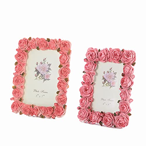 Bmikayil Pink Rose Vintage Picture Frame 4X6 Inch Antique Tabletop Elegant Photo Frame, Flower Textured Hand-Crafted Resin Picture Frame For Home Decor #TOP4