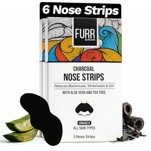 FURR By Pee Safe Blackhead Remover Bamboo Charcoal Nose Strips (Pack of 6) | With Aloe Vera & Tea Tree Oil | Reduces & Prevents Blackheads, Whiteheads, Dirt and Oil | Cleanses Pores
