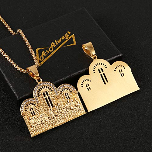 AsAlways Stainless Steel Gold Plated Lord's Supper Cubic Zirconia Last Supper Jesus with His Disciples Pendant Necklace for Men Hip Hop Jewelry4