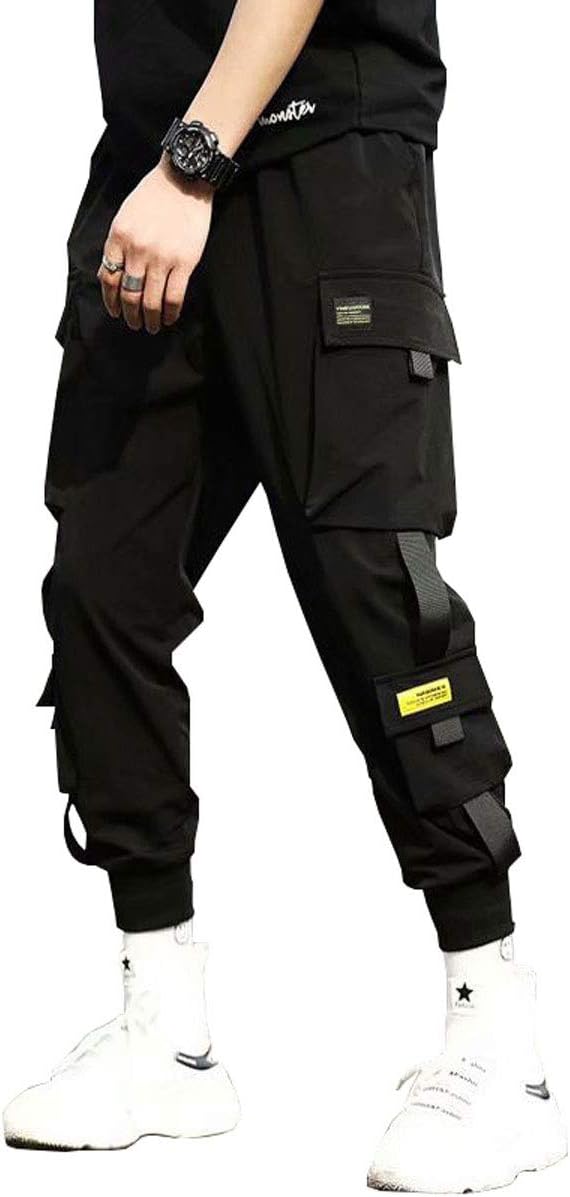 Astellarie Mens Punk Cargo Pants Hip-hop Jogger Patchwork Popular Baggy Teachwear Pants