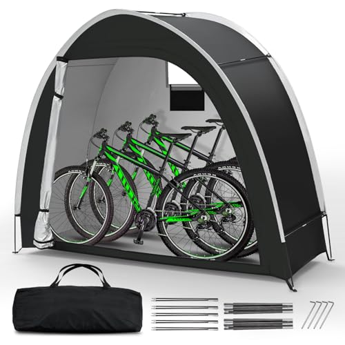 Bike Storage Tent Outdoor – Upgraded Portable Bicycle Storage Sheds with 210D Oxford Fabric PU5000 Waterproof for 2-3 Bikes, Bike Tent/Bike Shed/Bike Cover for Motorcycle, Garden Tools, etc