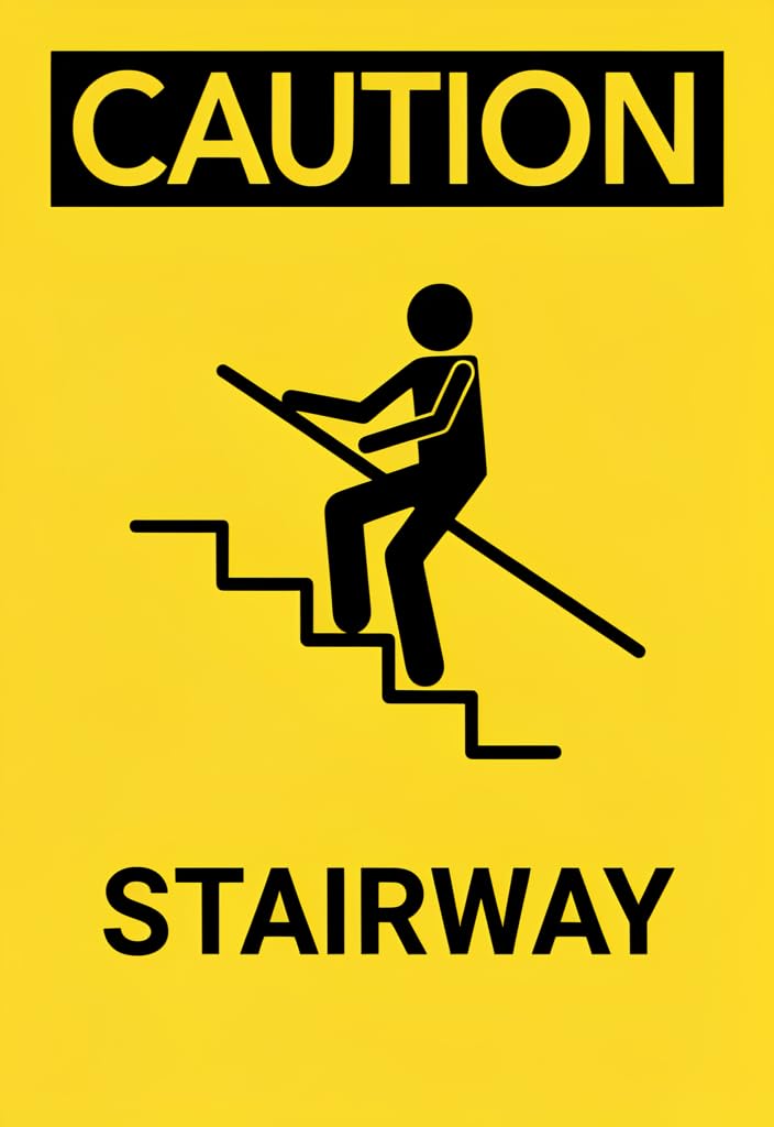 peiyeety Caution Stairway Tin Sign 12x8 Inch, Yellow & Black Safety Warning Metal Wall Decor, Funny Industrial Style Plaque for Home, Garage, Workshop, Office, Bar Gift Idea