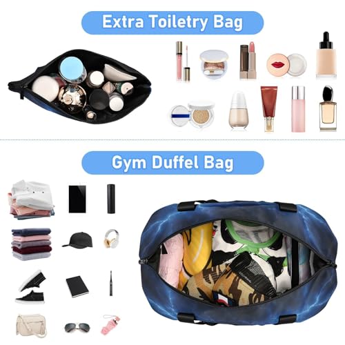 Blue Lightning Black Duffel Bag Lightweight Carry On Gym Bags for Travel and Weekends, Versatile Overnight Bag with Shoe Compartment4