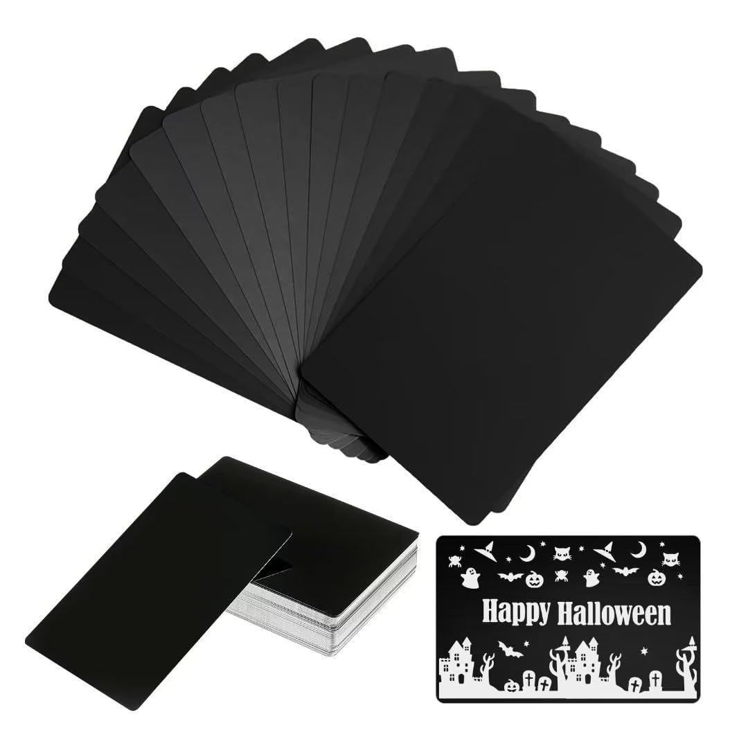 50 szt./zestaw 0,4 mm grubości aluminium metalowe wizytówki DIY grawerowanie karty domowe materiały biurowe aluminiowe puste laserowe puste pola do grawerowania (matowa czerń)