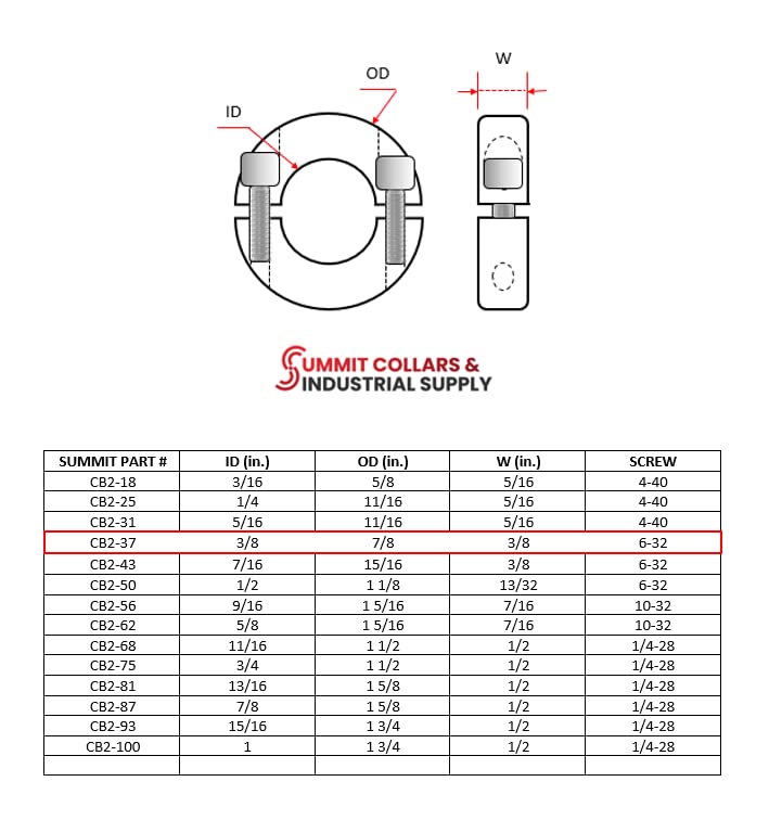 Miniatura 10 de Summit Collars Brand 2C-062 - Collares de eje doble dividido, CB2-62, diámetro exterior de 58 pulgadas, diámetro exterior de 1-516 pulgadas, estilo