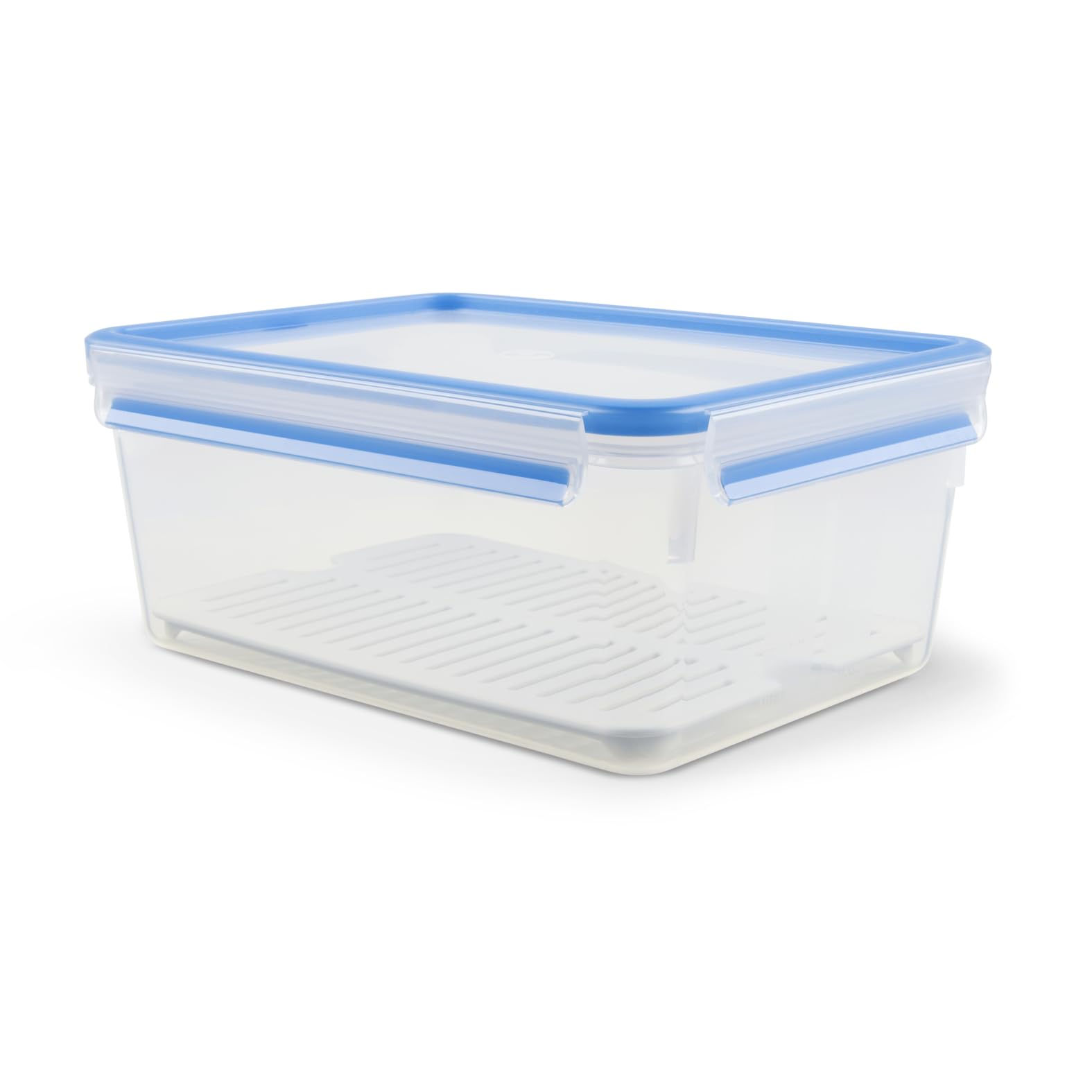 EMSA Clip & Close Frischhaltedose, rechteckig, 3,7 L, Aufbewahrungsbox, 100 Prozent dicht, spülmaschinen-, gefrier-, mikrowellenfest, Transparent, Blau, Made in Germany, 512888