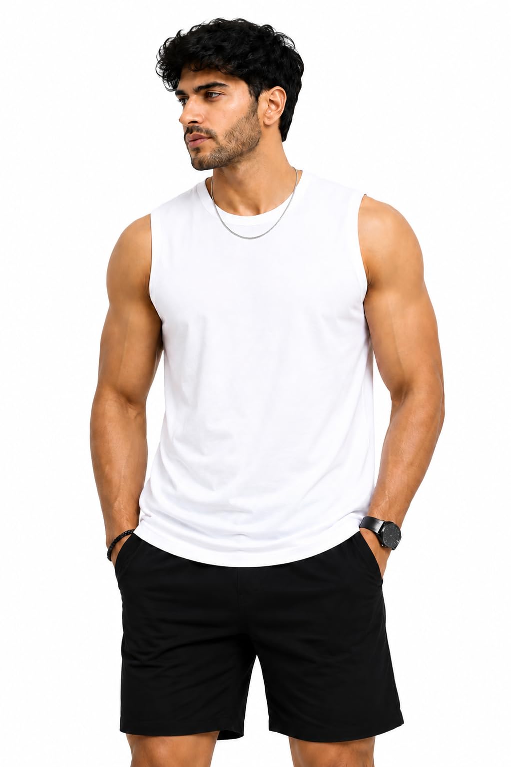 liula corporation Men's Sleeveless Tank Top, Black, White, Casual Athletic Wear, Crew Neck-picture-23