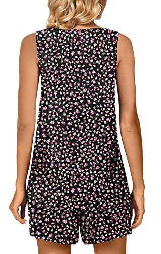 Image of POPYOUNG Pajama Set for Women Summer 2 Piece Lounge Shorts Sets Sleepwear | Womens Pajama Sets Cooling pijamas de mujer for Summer with Pockets Sleeveless Nightwear Outfits Pjs Shorts Set