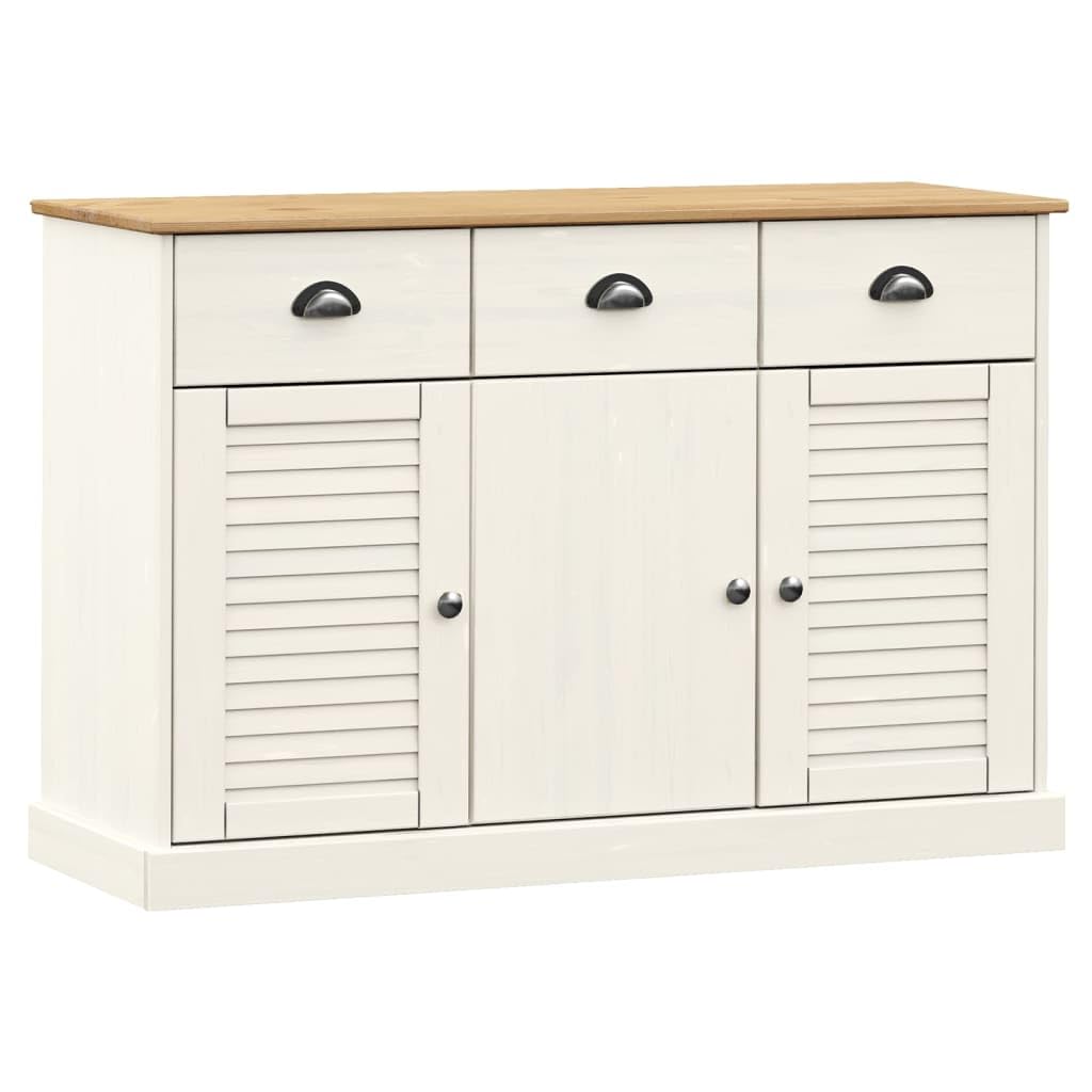 Aparador VIGO de pino con puertas de persiana blanco para pasillo