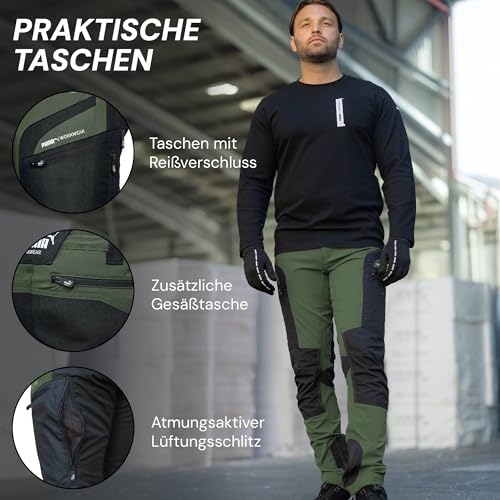 PUMA Workwear Pro-One Wanderhose Herren - Robuste Outdoor Hosen für Herren - Mit verstärktem Nylon für Langlebigkeit - Trekkinghose mit 4-Wege-Stretch - Verstellbarer Knopfleiste - M - Oliv